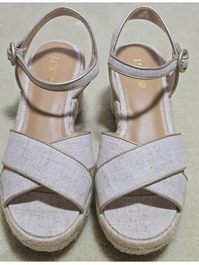 BNIB J. Crew Beige Linen Platform Espadrille Neutral Women’s Sandals
